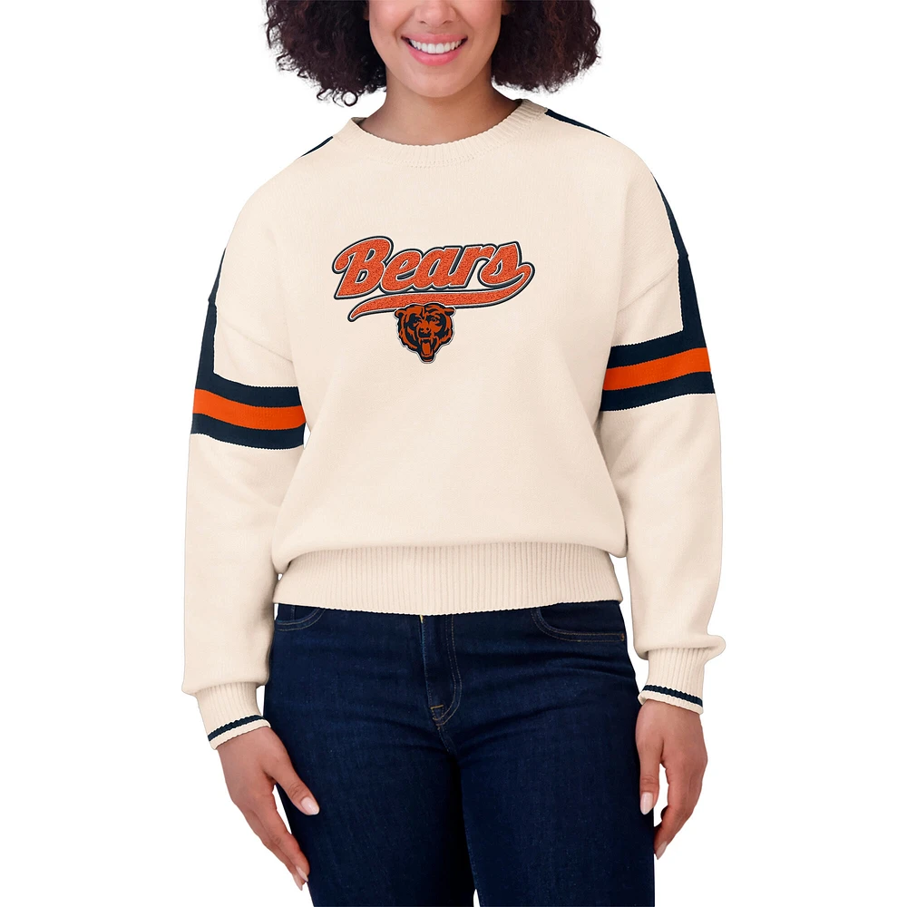 Women's WEAR by Erin Andrews  Cream Chicago Bears Stripe Pullover Sweater