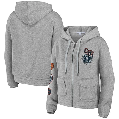 Women's WEAR by Erin Andrews Heather Gray Chicago Bears Full-Zip Hoodie