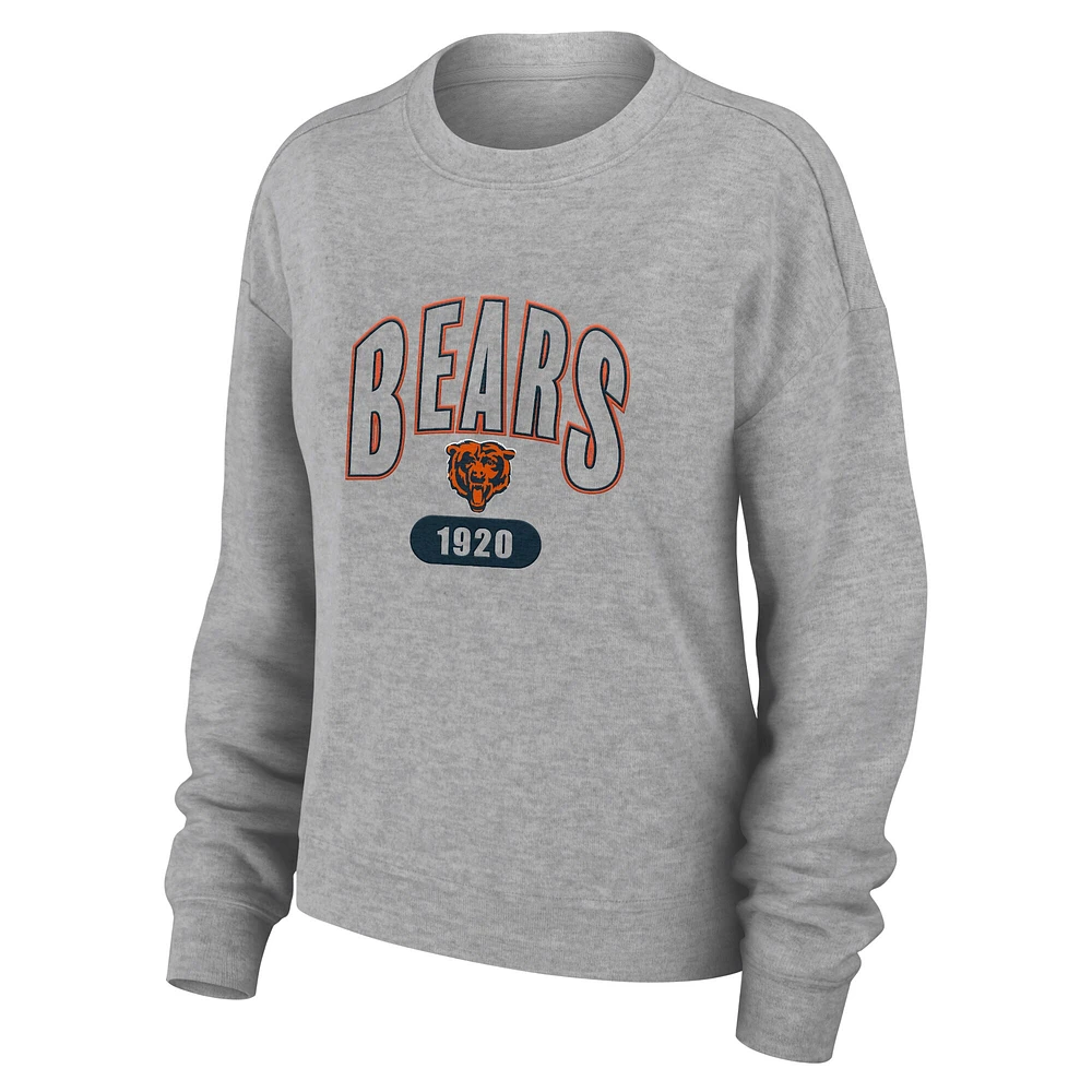 Ensemble de détente pour femme WEAR by Erin Andrews Heather Gray Chicago Bears en tricot tri-blend à manches longues et pantalon grande taille