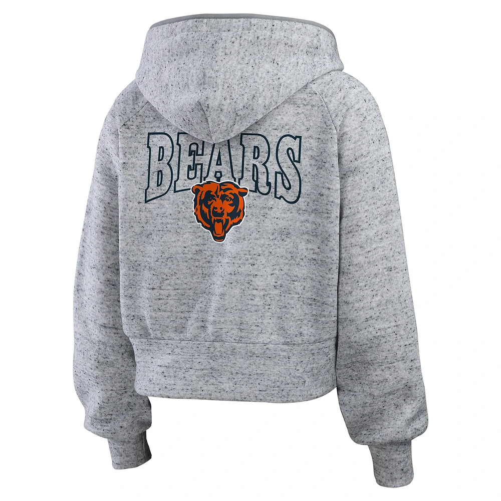 Women's WEAR by Erin Andrews  Heather Gray Chicago Bears Speckled Fleece Cropped Full-Zip Hoodie