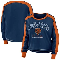 T-shirt court à manches longues et blocs de couleurs bleu marine/orange pour femme WEAR by Erin Andrews des Chicago Bears