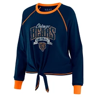 Women's WEAR by Erin Andrews Navy/Orange Chicago Bears Tie-Front Long Sleeve Top