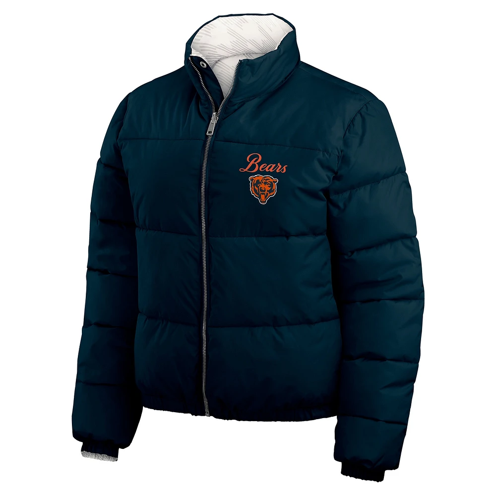 Women's WEAR by Erin Andrews  Navy/White Chicago Bears Reversible Cropped Full-Zip Puffer Jacket