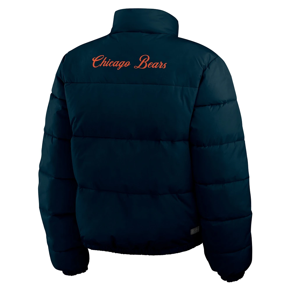 Women's WEAR by Erin Andrews  Navy/White Chicago Bears Reversible Cropped Full-Zip Puffer Jacket