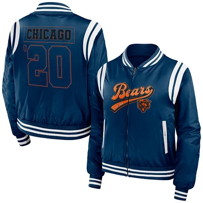 Veste aviateur entièrement zippée WEAR by Erin Andrews pour femmes, bleu marine, Chicago Bears