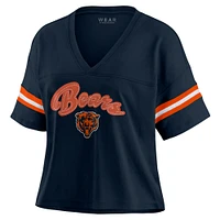 Women's WEAR by Erin Andrews Navy Chicago Bears Color Block Boxy V-Neck T-Shirt