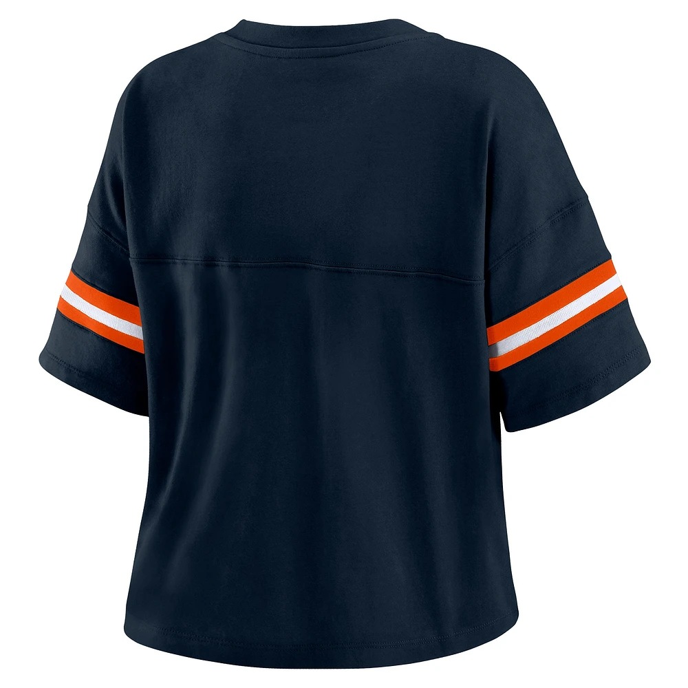 Women's WEAR by Erin Andrews Navy Chicago Bears Color Block Boxy V-Neck T-Shirt