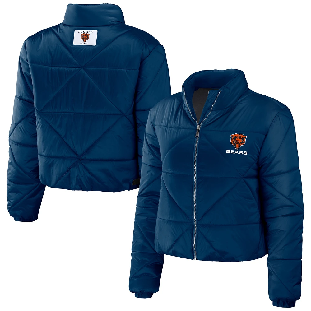 Women's WEAR by Erin Andrews  Navy Chicago Bears Cropped Puffer Full-Zip Jacket