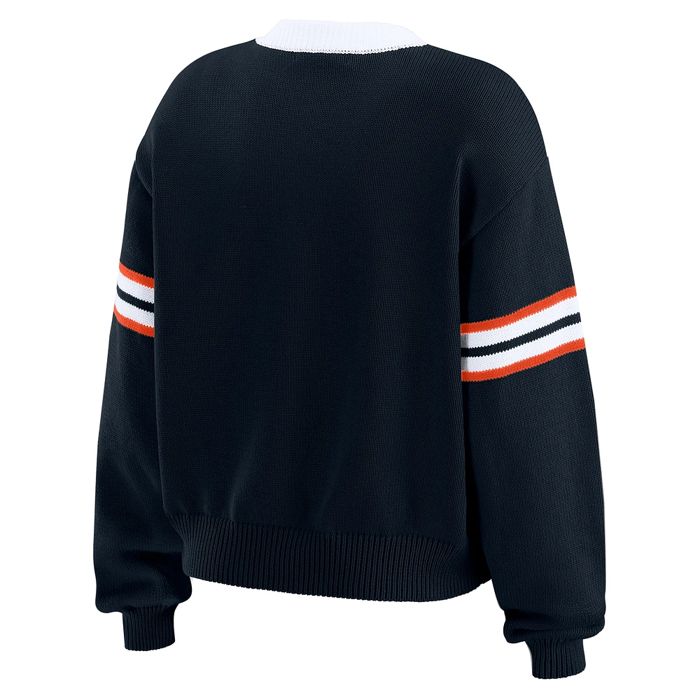 Women's WEAR by Erin Andrews Navy Chicago Bears Lace-Up Pullover Sweatshirt