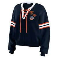 Women's WEAR by Erin Andrews Navy  Chicago Bears Lace-Up Sweater