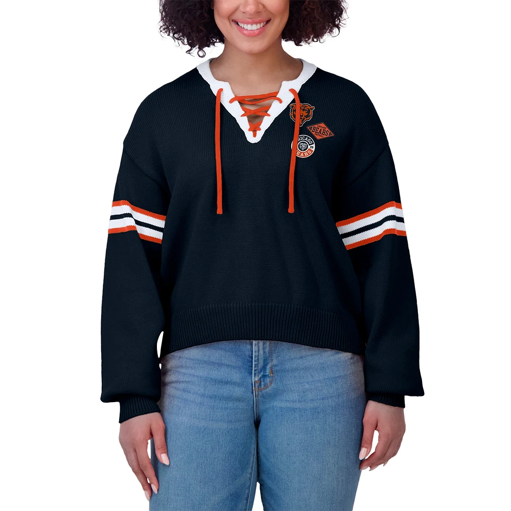 Pull à lacets bleu marine Chicago Bears pour femme WEAR by Erin Andrews