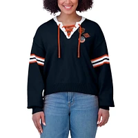 Women's WEAR by Erin Andrews Navy  Chicago Bears Lace-Up Sweater