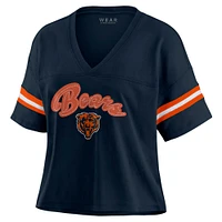 Women's WEAR by Erin Andrews Navy Chicago Bears Plus Color Block Boxy V-Neck T-Shirt