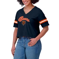 Women's WEAR by Erin Andrews Navy Chicago Bears Plus Color Block Boxy V-Neck T-Shirt