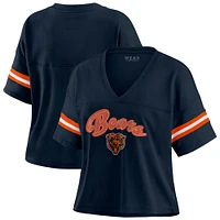 Women's WEAR by Erin Andrews Navy Chicago Bears Plus Color Block Boxy V-Neck T-Shirt