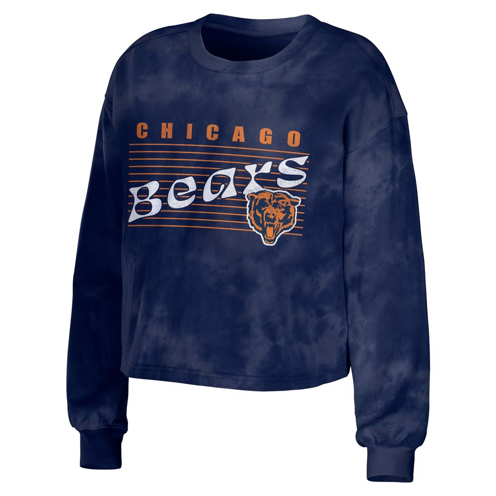 WEAR by Erin Andrews Women's WEAR by Erin Andrews Navy Chicago Bears Tie-Dye  Cropped Pullover Sweatshirt & Shorts Lounge Set