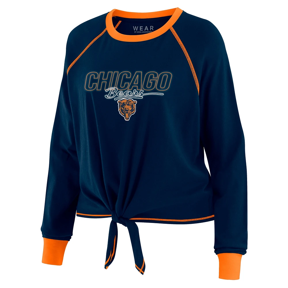 Women's WEAR by Erin Andrews Navy Chicago Bears Tie-Front Long Sleeve T-Shirt