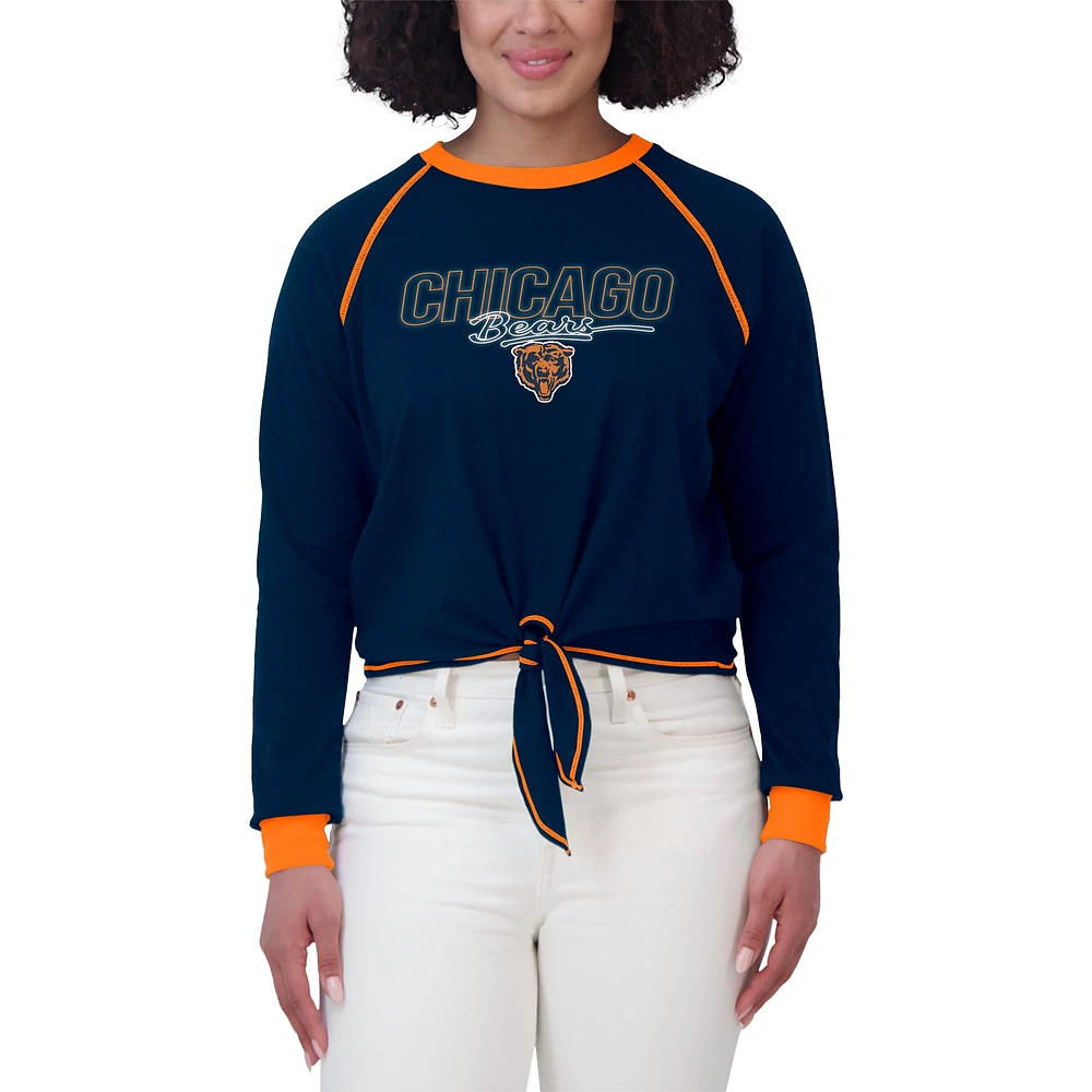 Women's WEAR by Erin Andrews Navy Chicago Bears Tie-Front Long Sleeve T-Shirt