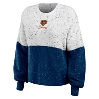 Women's WEAR by Erin Andrews  White/Navy Chicago Bears Lighweight Modest Crop Color-Block Pullover Sweater