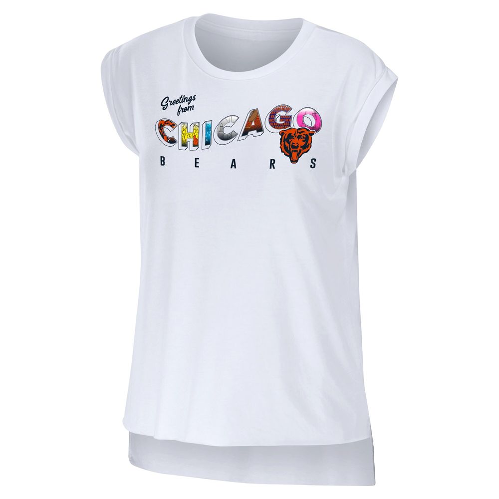 Women's WEAR by Erin Andrews White Chicago Bears Greetings From Muscle T-Shirt