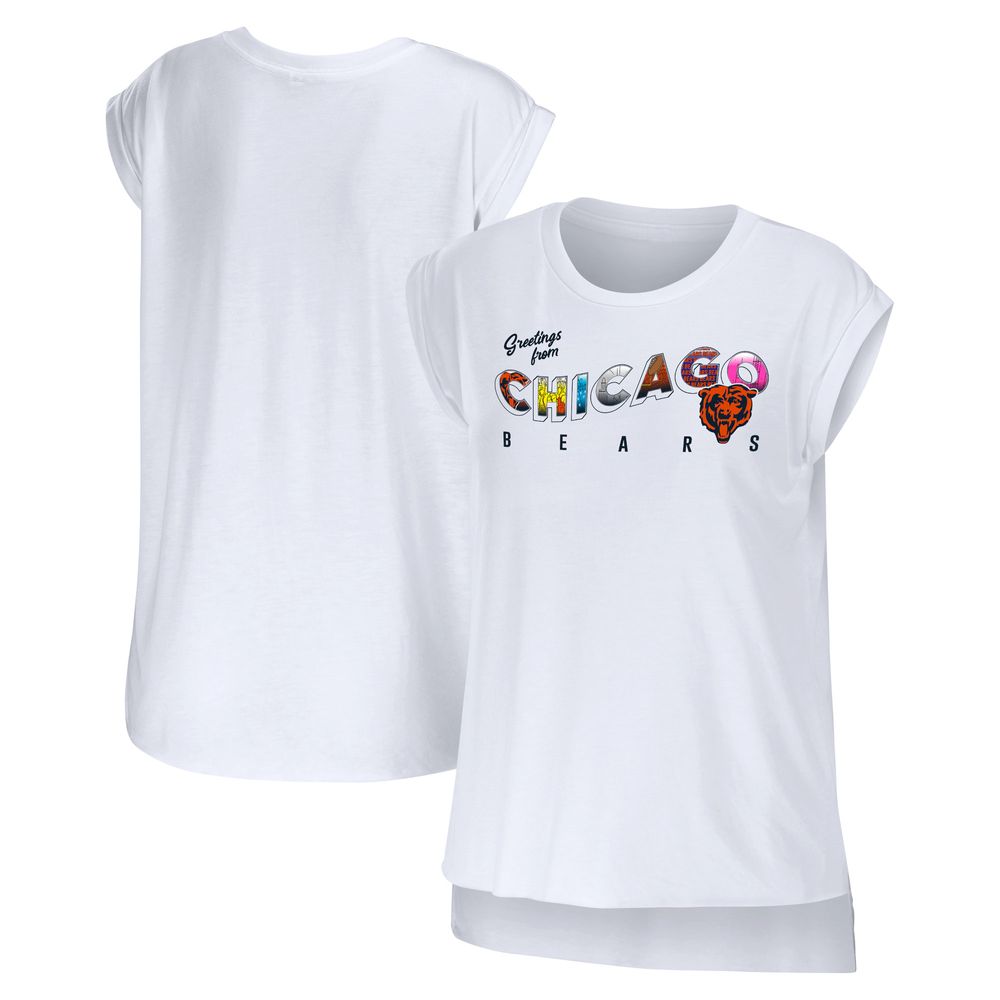 Women's WEAR by Erin Andrews White Chicago Bears Greetings From Muscle T-Shirt