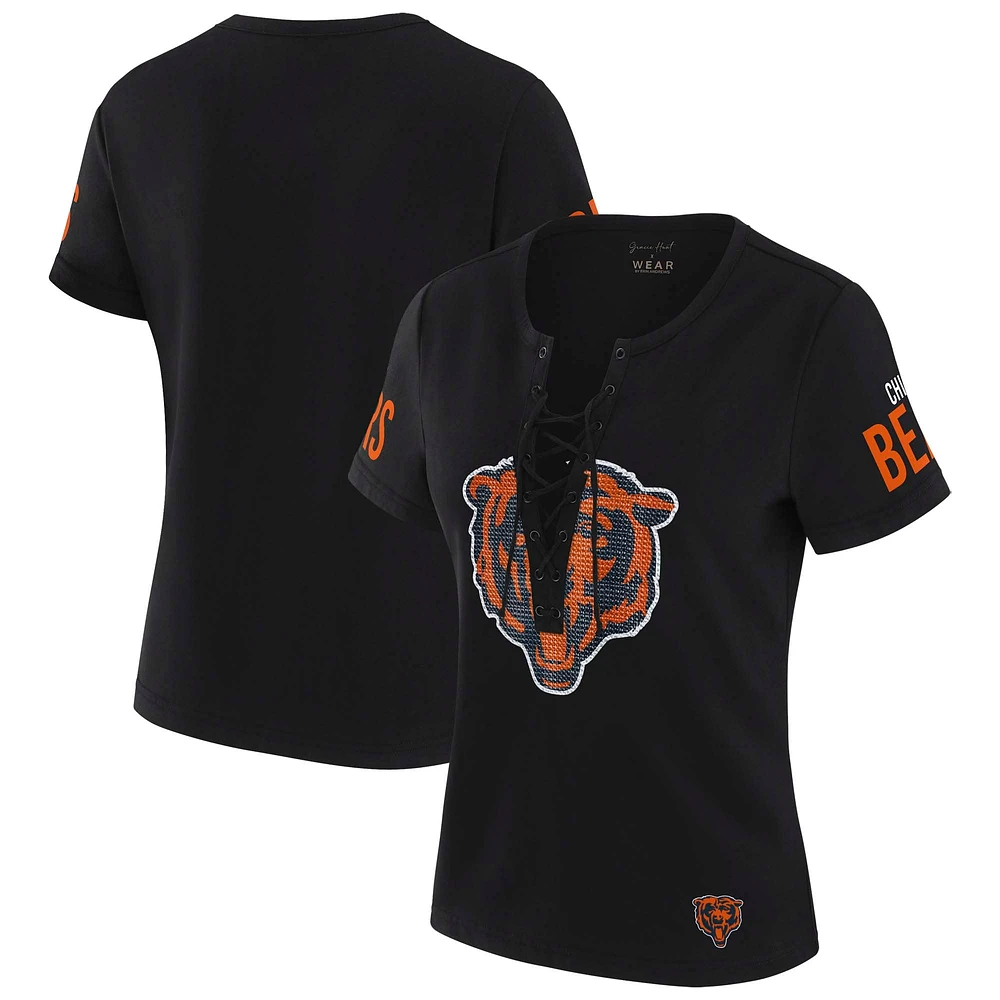 T-shirt à lacets noir pour femme WEAR by Erin Andrews x Gracie Hunt des Chicago Bears Draft Me