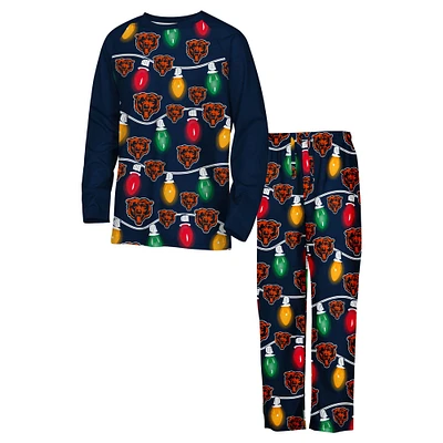 Ensemble pyjama à manches longues pour jeunes Chicago Bears Garland Holiday deux pièces