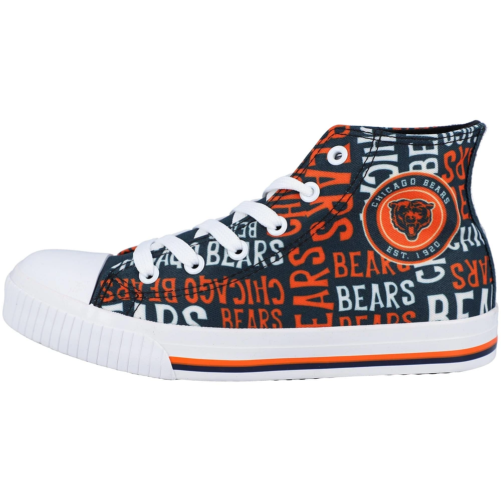 Youth FOCO Navy Chicago Bears Repeat Wordmark High Top Canvas Allover Sneakers