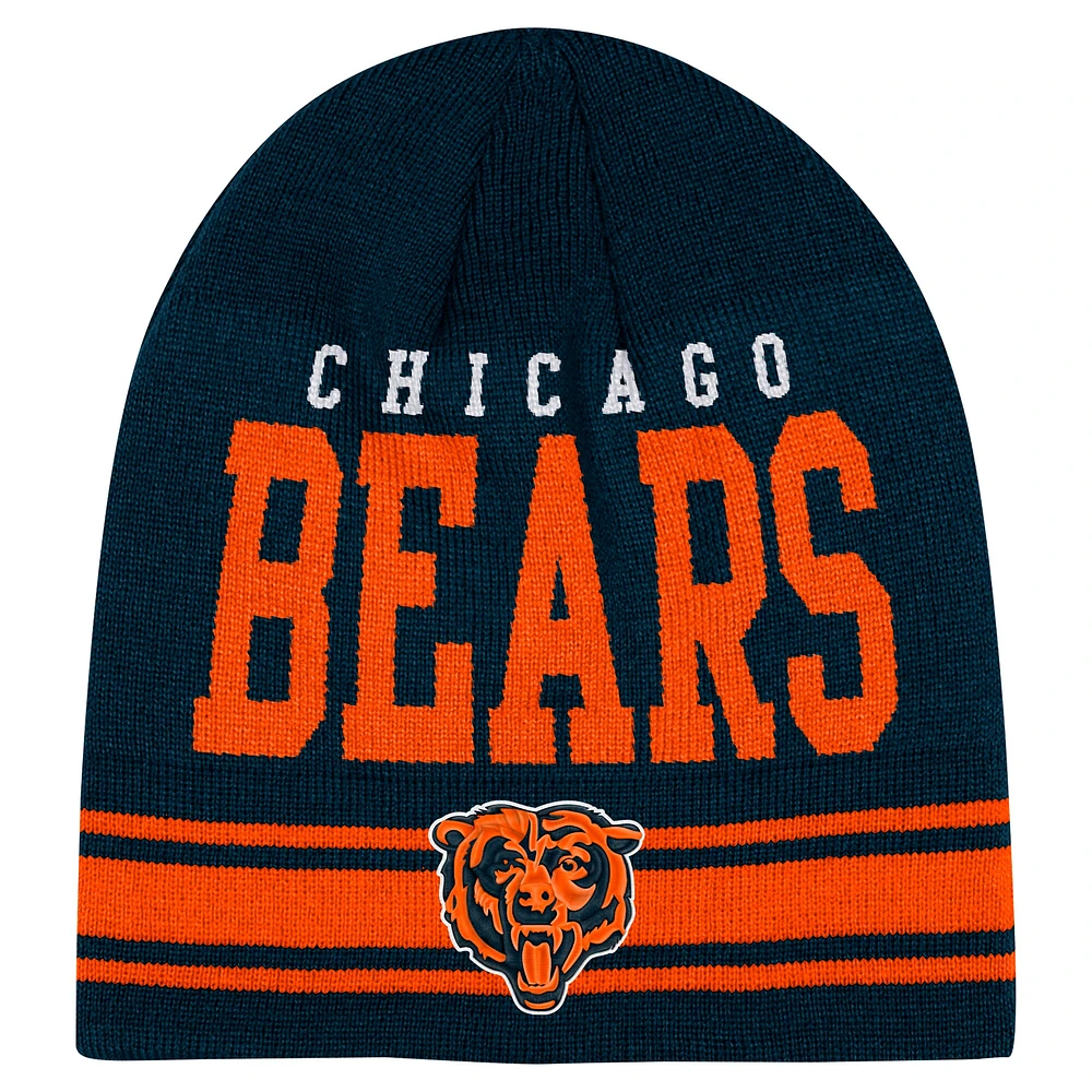 Bonnet en tricot rétro bleu marine pour jeunes Chicago Bears
