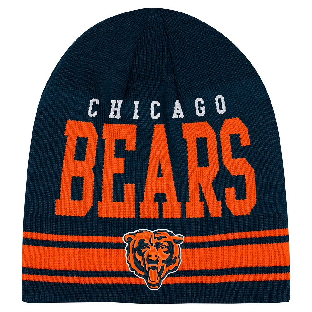 Bonnet en tricot rétro bleu marine pour jeunes Chicago Bears