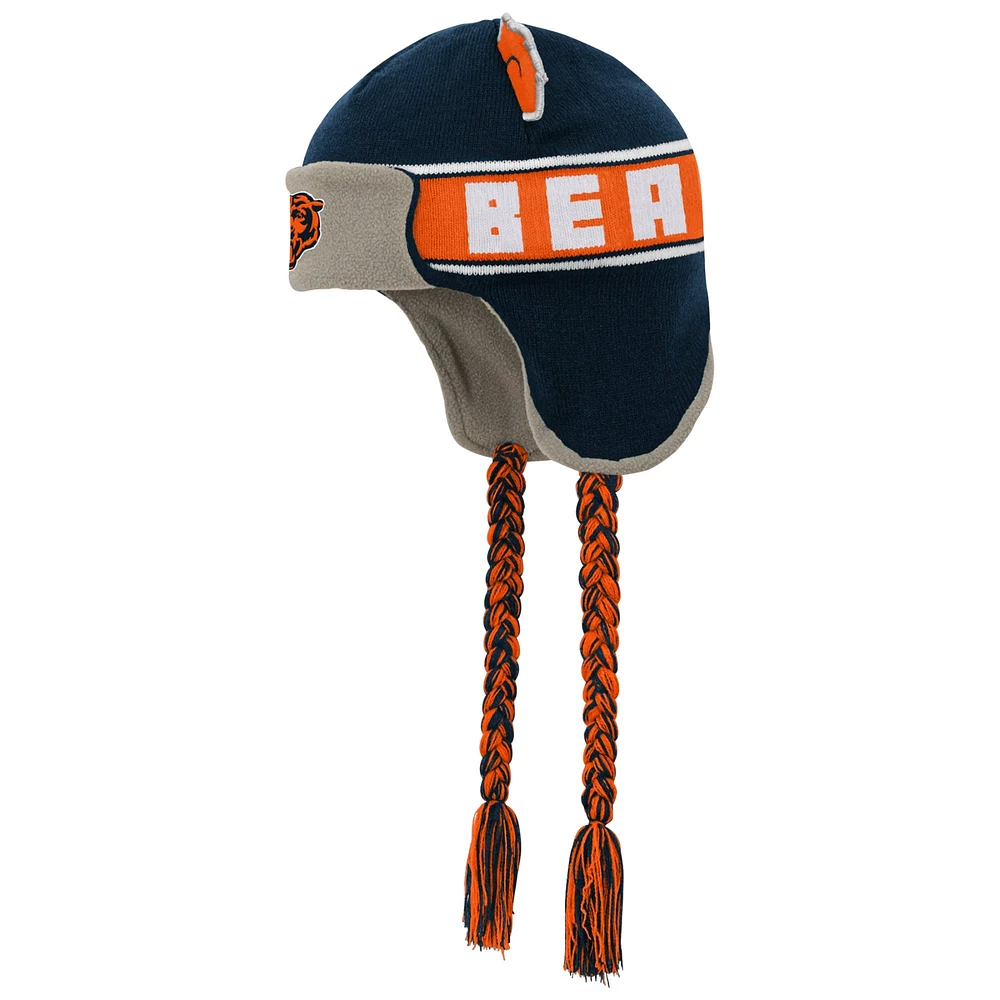 Bonnet en tricot bleu marine avec oreilles de soldat et inscription Chicago Bears pour jeunes