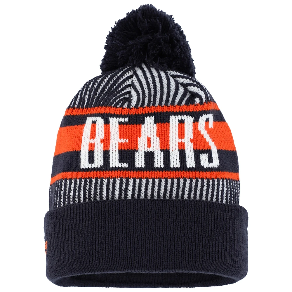 Bonnet en tricot à revers rayé Chicago Bears New Era pour jeune avec pompon