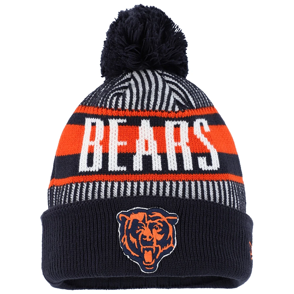 Bonnet en tricot à revers rayé Chicago Bears New Era pour jeune avec pompon