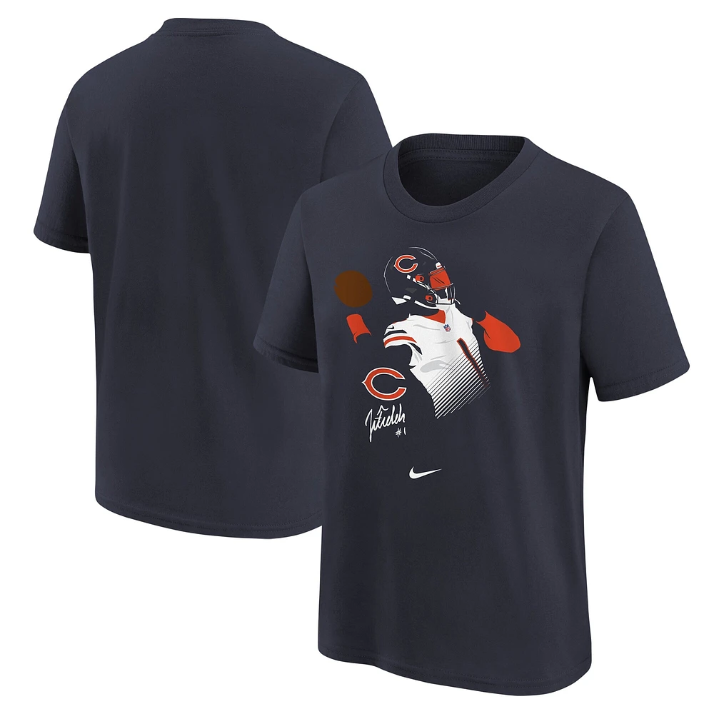 T-shirt avec nom et numéro du joueur local Nike Justin Fields pour enfant, bleu marine, Chicago Bears