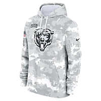 Youth Nike White/Gray Chicago Bears 2024 Salute To Service Pullover Hoodie