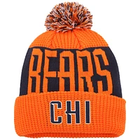 Bonnet en tricot à revers biseauté avec pompon pour jeunes Chicago Bears orange/bleu marine