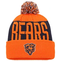 Bonnet en tricot à revers biseauté avec pompon pour jeunes Chicago Bears orange/bleu marine