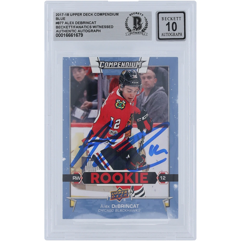 Alex DeBrincat Chicago Blackhawks dédicacé 2017-18 Upper Deck Compendium Blue # 877 Beckett Fanatics témoin authentifié 10 Rookie Card