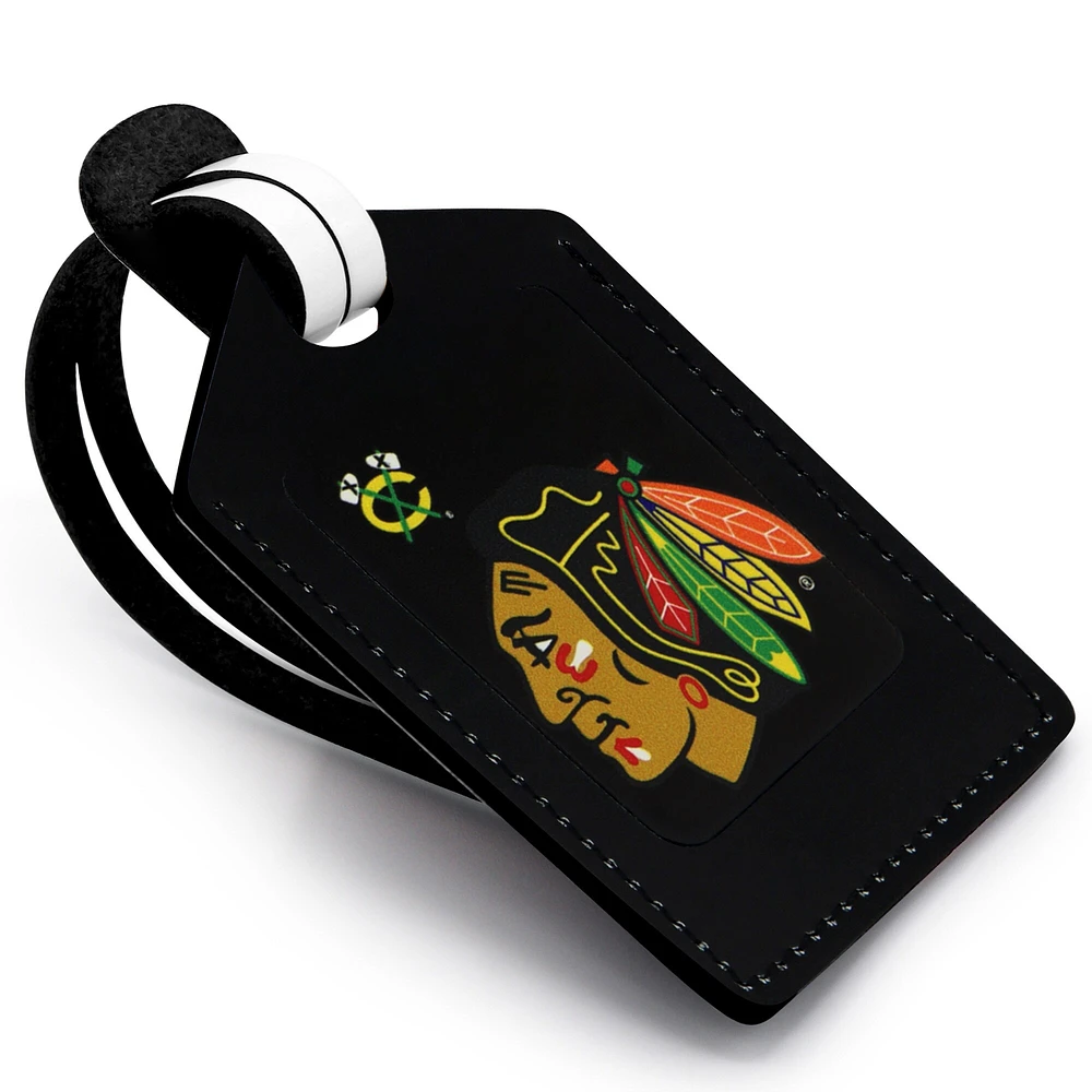 Étiquette de bagage en cuir noire Chicago Blackhawks personnalisée