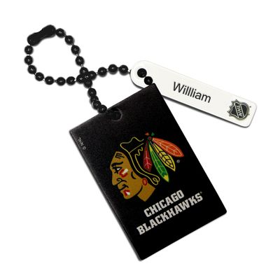 Black Chicago Blackhawks Personalized Leather Rectangle Bag Tag