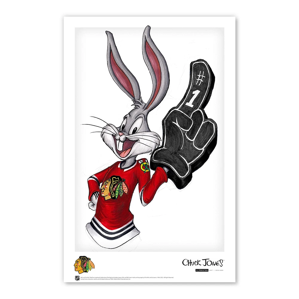 Bugs Bunny Chicago Blackhawks 11"x 17" Looney Tunes affiche imprimée