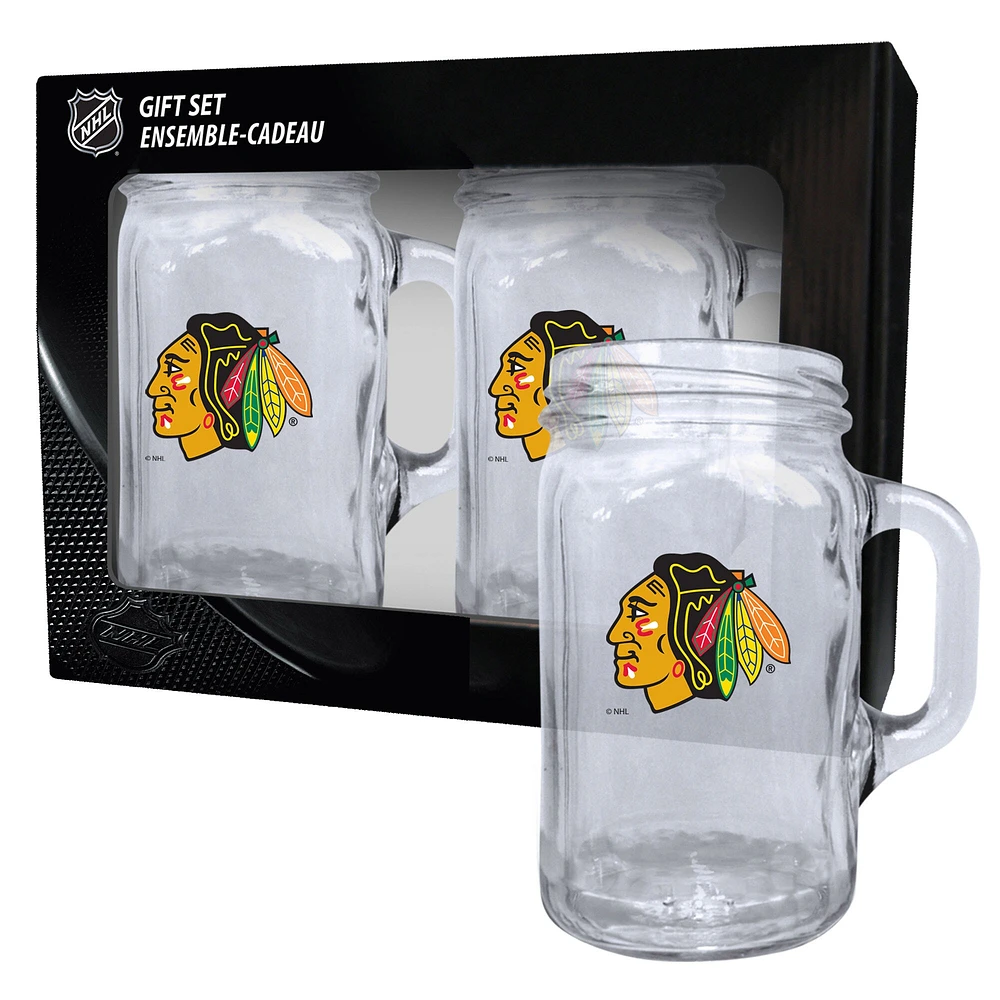 Pack de 2 Blackhawks de Chicago 16 oz. Ensemble de tasse Mason