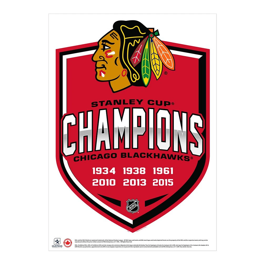 Chicago Blackhawks 6-Time Stanley Cup Champions - 16'' x 22'' Repositionable Shield Decal