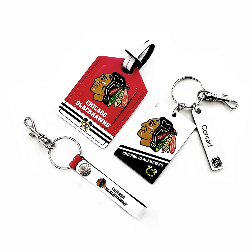 Chicago Blackhawks - Coffret cadeau trois pièces en cuir avec étiquette personnalisée