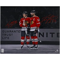 Connor Bedard & Nick Foligno Chicago Blackhawks Autographed 16" x 20" Red Jersey Spotlight Photograph 