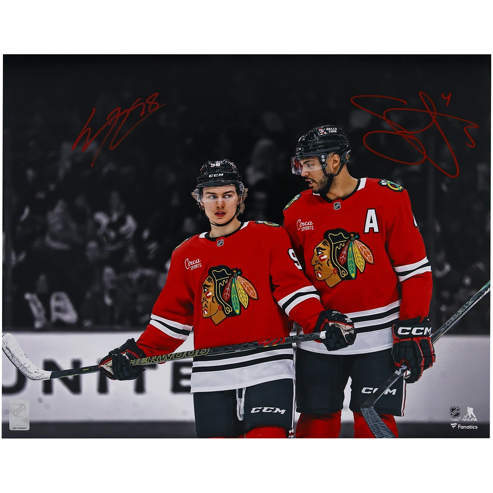 Connor Bedard & Seth Jones Chicago Blackhawks Autographed 16" x 20" Red Jersey Spotlight Photograph