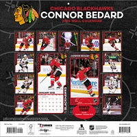 Calendrier mural des joueurs Connor Bedard Chicago Blackhawks 2025 12" x 12"