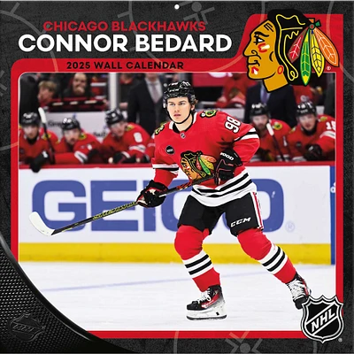 Calendrier mural des joueurs Connor Bedard Chicago Blackhawks 2025 12" x 12"