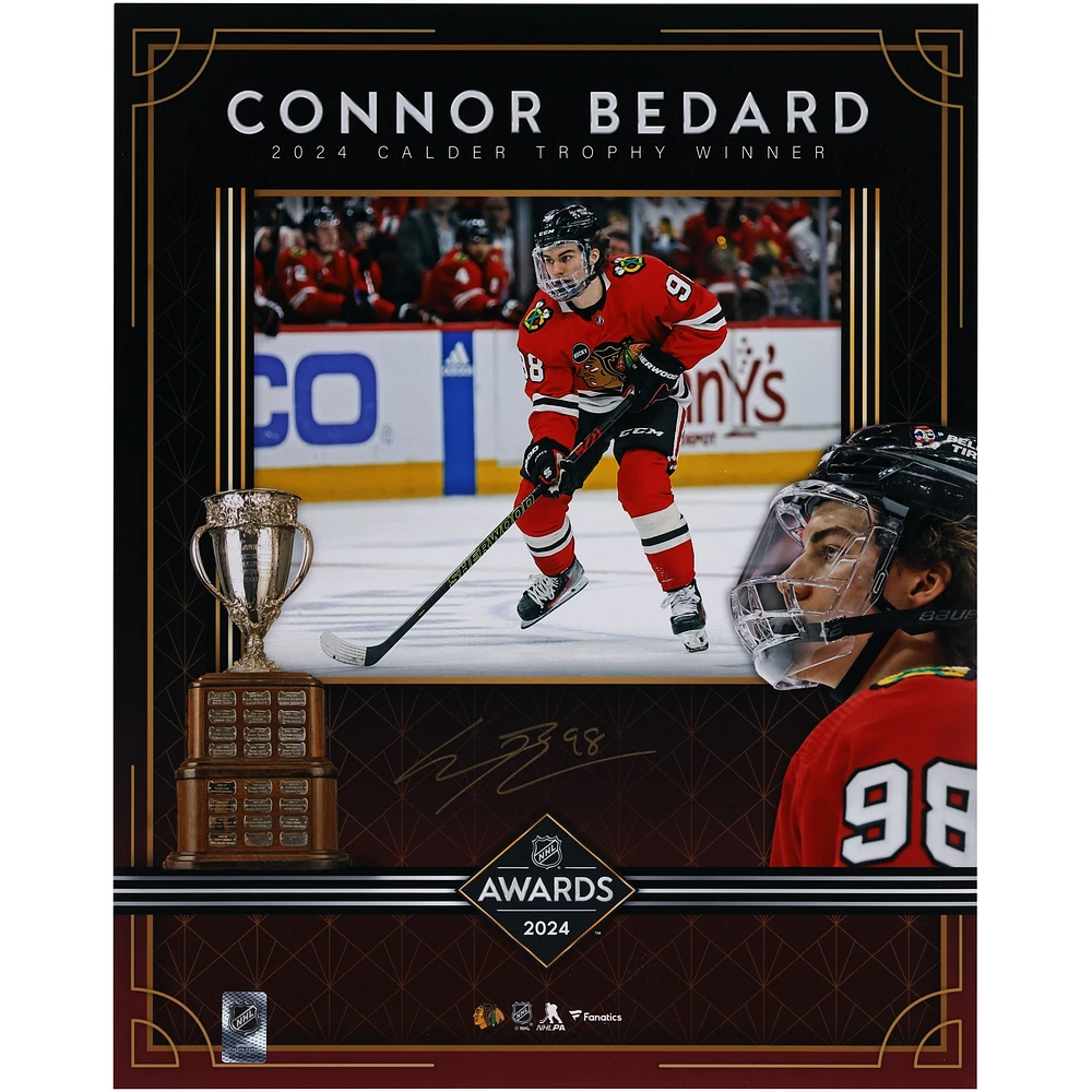 Connor Bedard Chicago Blackhawks Autographed 16" x 20" 2024 Calder Trophy Stylized Photograph