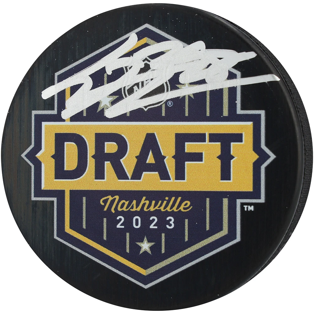 Connor Bedard Chicago Blackhawks Autographed 2023 NHL Draft Hockey Puck 
